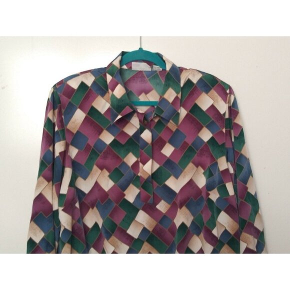 Womens Geometric print Shirt top 20W 2X multicolor ALFRED DUNNER collar buttonup - Picture 3 of 9